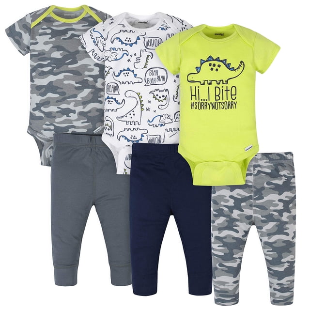 Onesies Brand Bebé 3 Monos 3 Pantalones Conjunto Mix n Match Recién Nacido hasta 12M Gris Verde Camo Dino 6-9 Meses