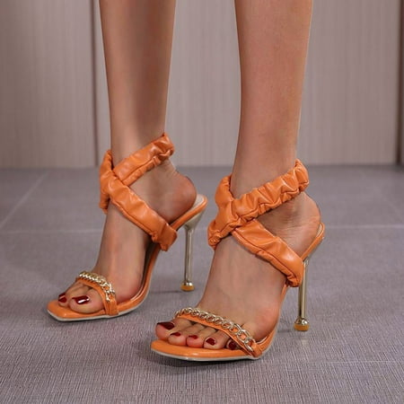 

TANGNADE Fashion Womens High Heels Breathable Lace-up Shoes Casual Square Toe Sandals