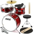 thumbnail image 1 of Set de Batería para Niños Premium Pyle, Kit para Principiantes Junior de 3 Piezas con Bombo de 13", Incluye Redoblante, Tom, Platillo, Trono Ajustable, Silenciadores y Baquetas, Rojo, 1 of 6