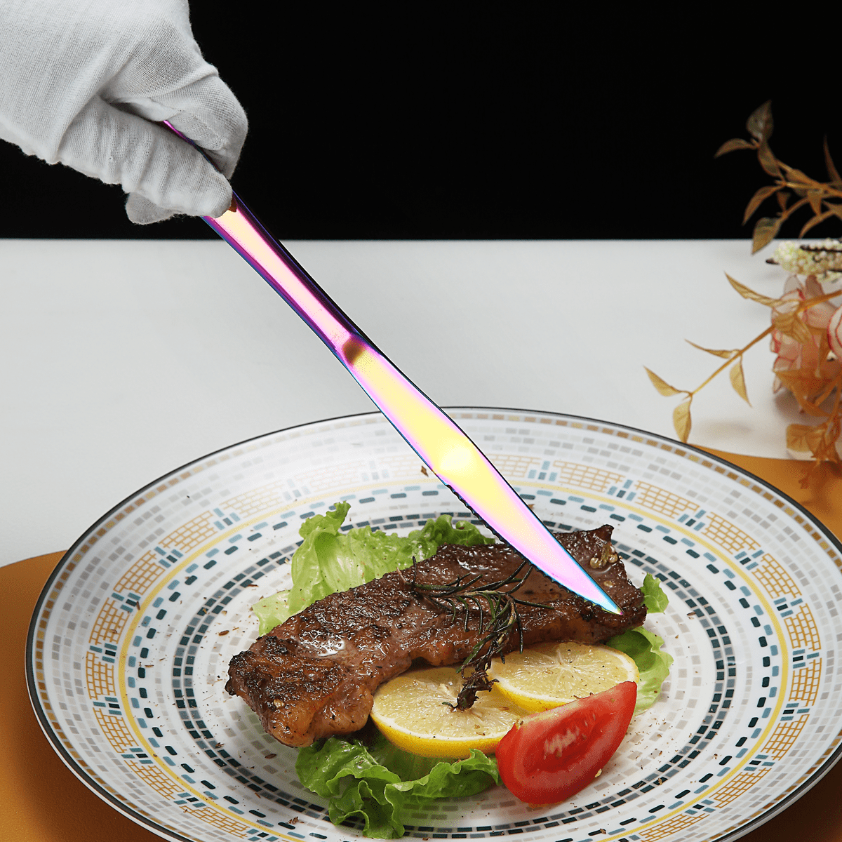 Rainbow Steak Knife Set, Kyrtaon Colorful Serrated Knife, Titanium  Mutil-color Plating Stainless Steel Sharp Knives Set, Dinner Knifes Set of  4