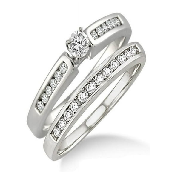 Affordable 0.50 Carat Bridal Set with Round Cut Diamond in 10k White Gold