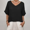thumbnail image 4 of Linen Tops Summer Tops for Teens Trendy Loose Fitting Short Sleeve Tops Womens Tops Trendy Plus Size Solid Color T Shirts Tee Shirts My Reorder List, 4 of 9