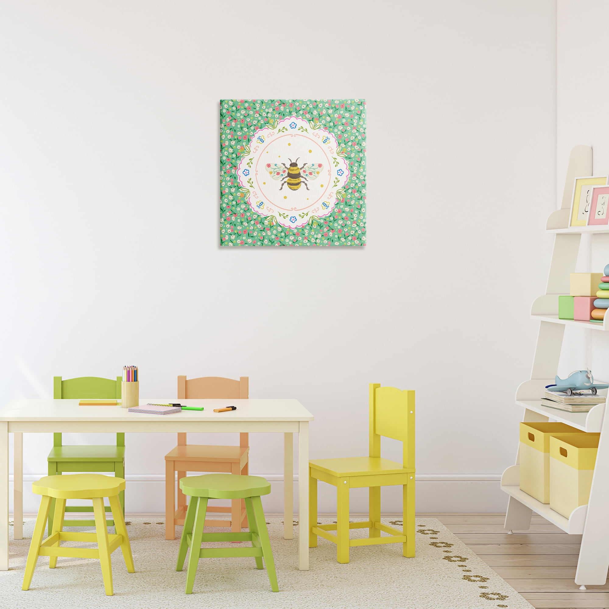 Spring Bee Delicate Florals Canvas Wall Art, design by Angela Steahling