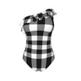 thumbnail image 4 of Yiaed White And Black Plaid Print Women One Piece Swimsuits Tummy Control One Shoulder Bathing Suits Pattern Ruffle Swimwear-Medium, 4 of 8