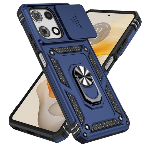 Kryonix for Motorola Moto G 5G 2026 6.7” case,Military Grade Drop Impact,360 Metal Rotating Ring Kickstand Holder,Camera Lens Slide Protection Case,Armor Shockproof Case,TPU Bumper,Blue