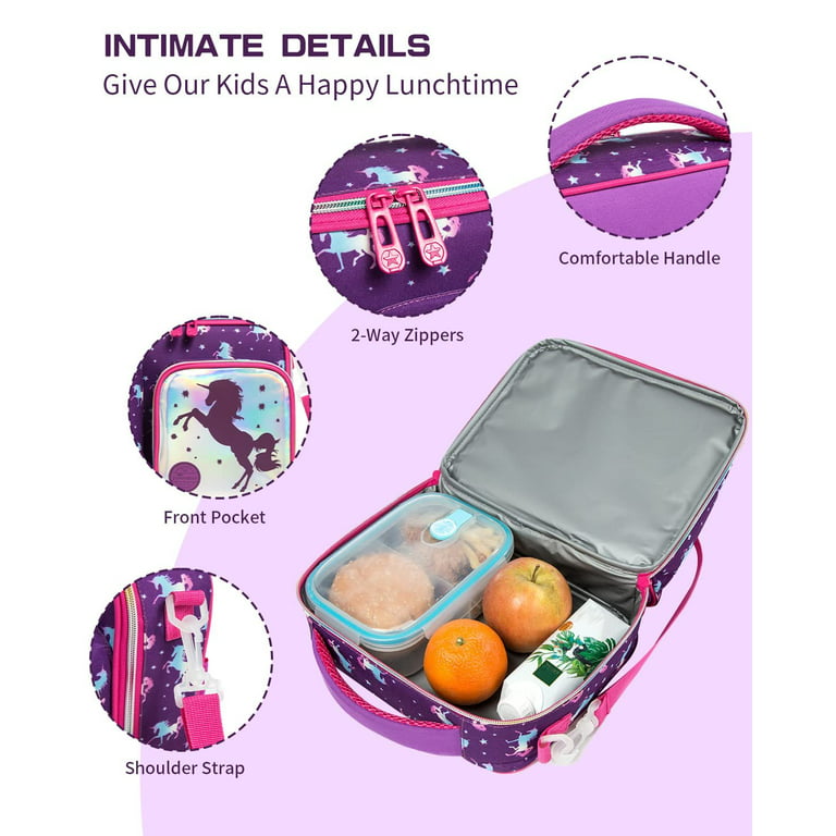 IvyH Kids Lunch Bag Insulated Reusable Lunch Box,Large Thermal Meal Tote  Kit Bag Soft Leakproof Cooler Lunchbox 3 Compartments with Water Bottle