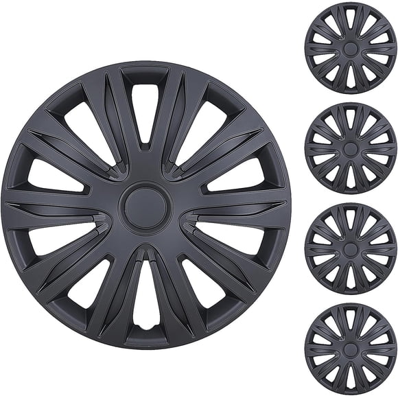 4-Pack 17 Inch Matte Black Wheel Covers, Snap-On Hub Caps for Most 17" Steel Wheels