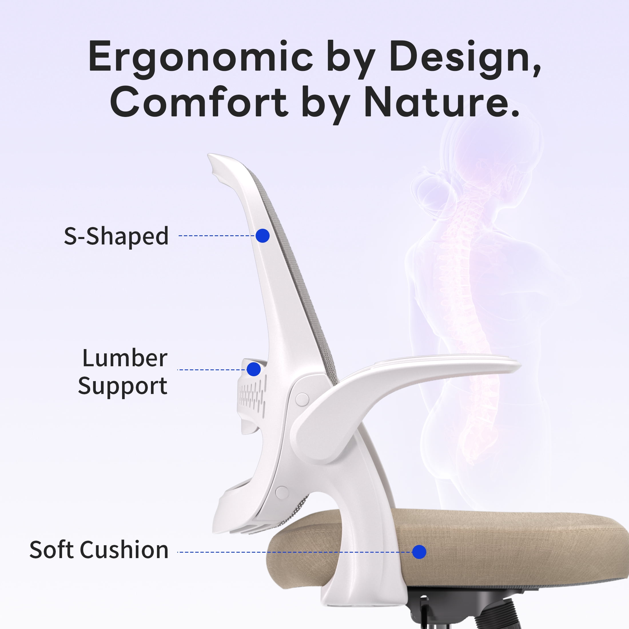 TMV Ergonomic Mesh Office Chair - High Back Gaming Desk Chair, Computer Chair with Lumbar Support & Wheels, Modern Vanity Chair for Home Office,Living Room,Bedroom,Beige
