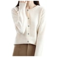 thumbnail image 1 of Cardigan en Tricot pour Femmes à Col Rond, Manches Longues, Couleur Unie, Veste pour l'Automne et le Printemps, 1 of 5