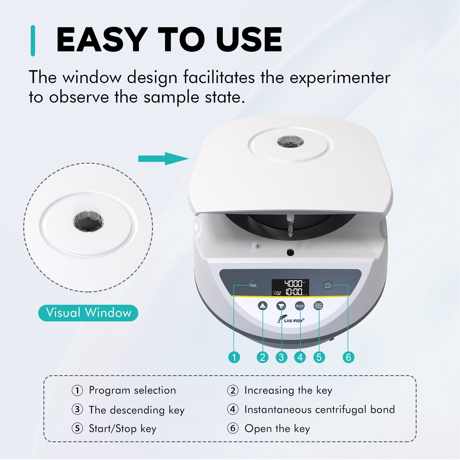 LAB FISH Benchtop Centrifuge - Low Speed 500-5000 RPM, 3074 xg Max, 8-Place Rotor for 2ml 5ml 10ml 15ml Tubes, Ideal for PRP/PRF, Serum Separation, Lab & Clinical Use