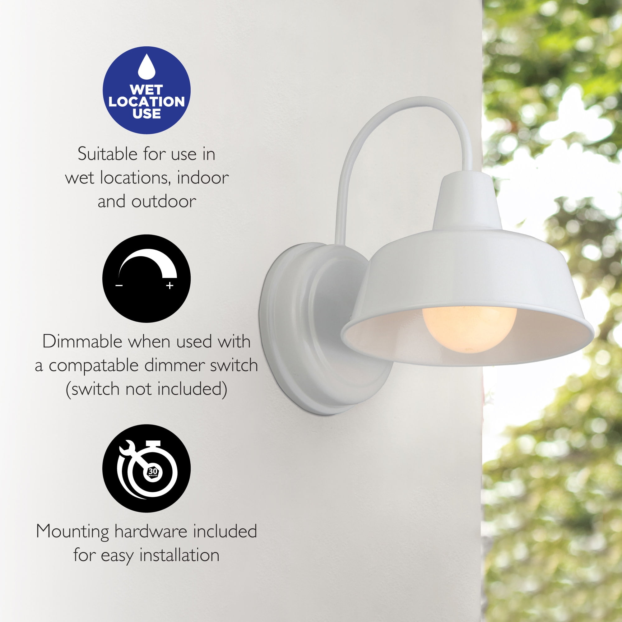 Mason 1-Light Indoor/Outdoor Wall Light with Metal Shade, Dimmable, Wet Rated for Porch, Patio, and Garage – Design House, WM957935