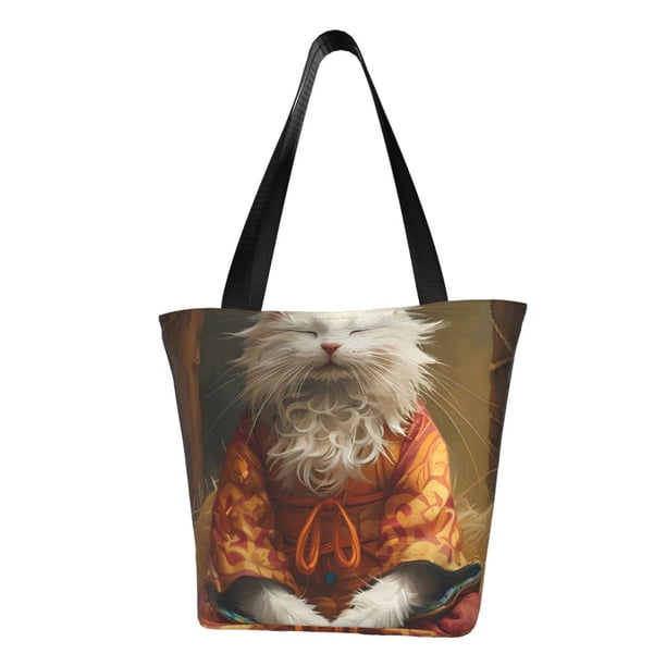 Balery Haystack Meditating Cat Bolsa de Hombro con Diseño, Bolsa Grande y Duradera, Bolsa Versátil para Compras
