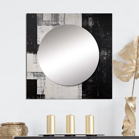 Designart "Echoes Of Abstract Ebony I" Abstract Shapes Square Mirror For Wall Decor - Large Black Square Mirror Printed Wall Decor - Modern Square Living Room Mirror