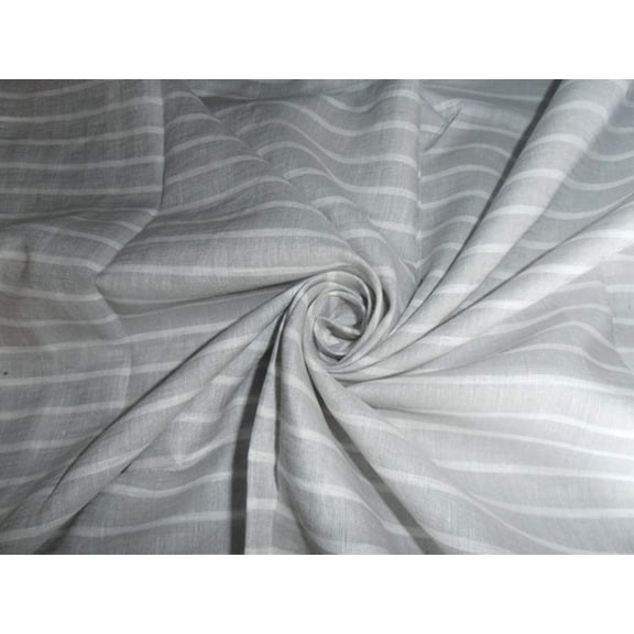 100% Linen Grey Silver and White stripe Fabric 54" wide [6906]
