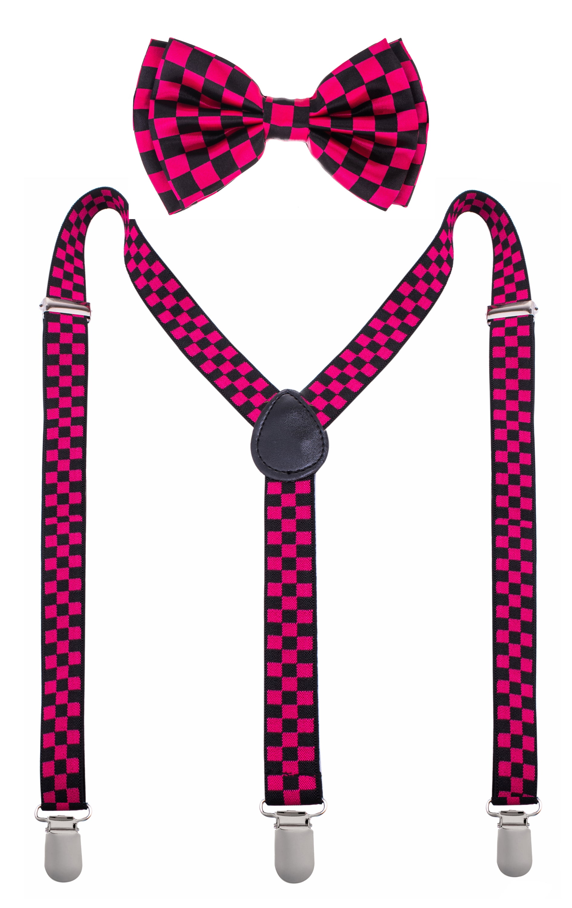 Black & Pink Checkered Bowtie and Suspender Set Bow Tie and Suspender