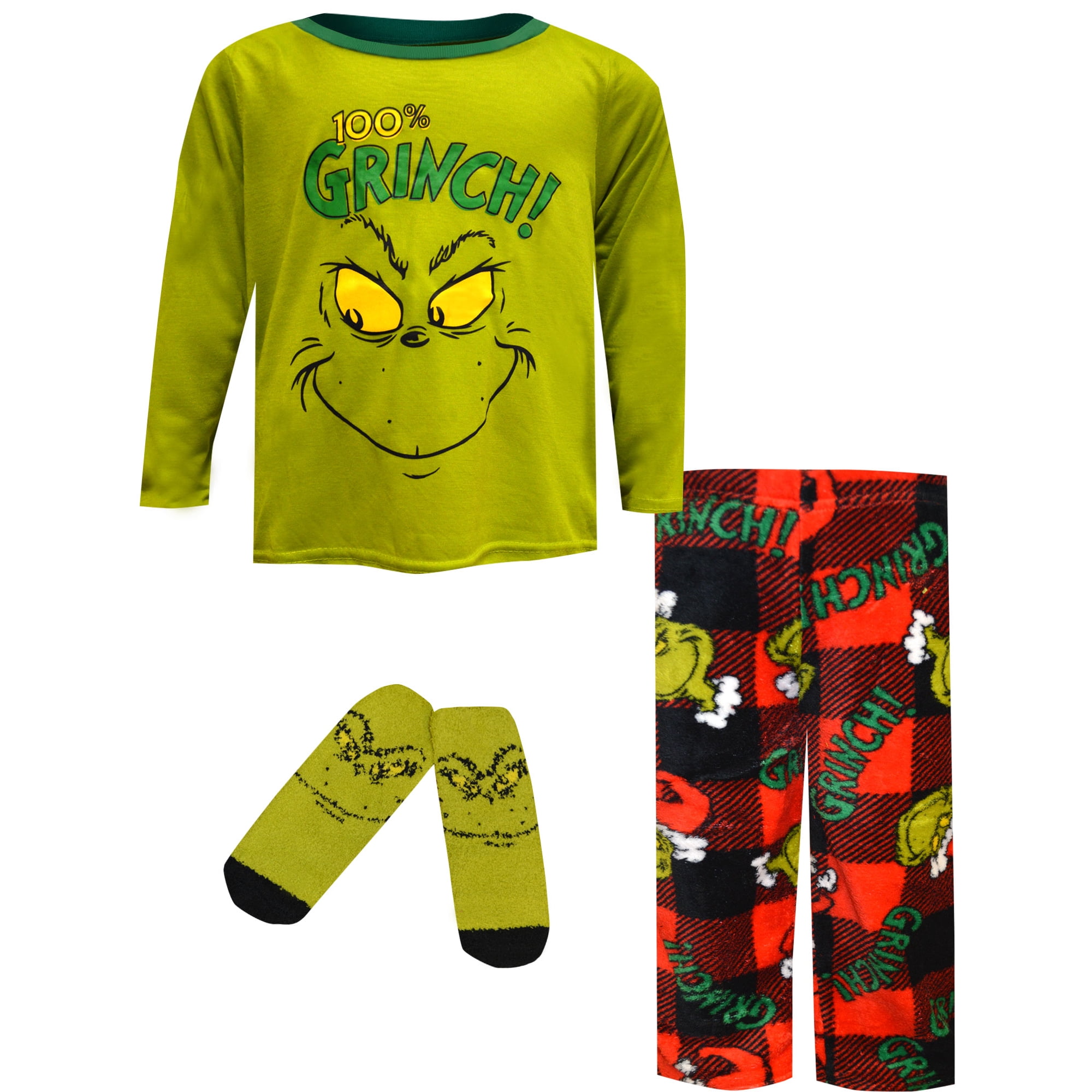 MJC Boys Dr. Seuss 100 Grinch Boys Pajama with Socks 4