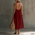 thumbnail image 5 of Miluxas Womens Halter Backless Maxi Dress Summer Sleeveless V Neck A Line Long Dresses with Pockets Y2k Going Out Dress Beach Vacation Outfits Red, 5 of 7