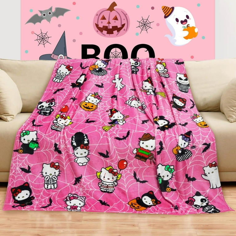 Pink Halloween Blanket Gifts for Women Girls Kids, Cute Hello