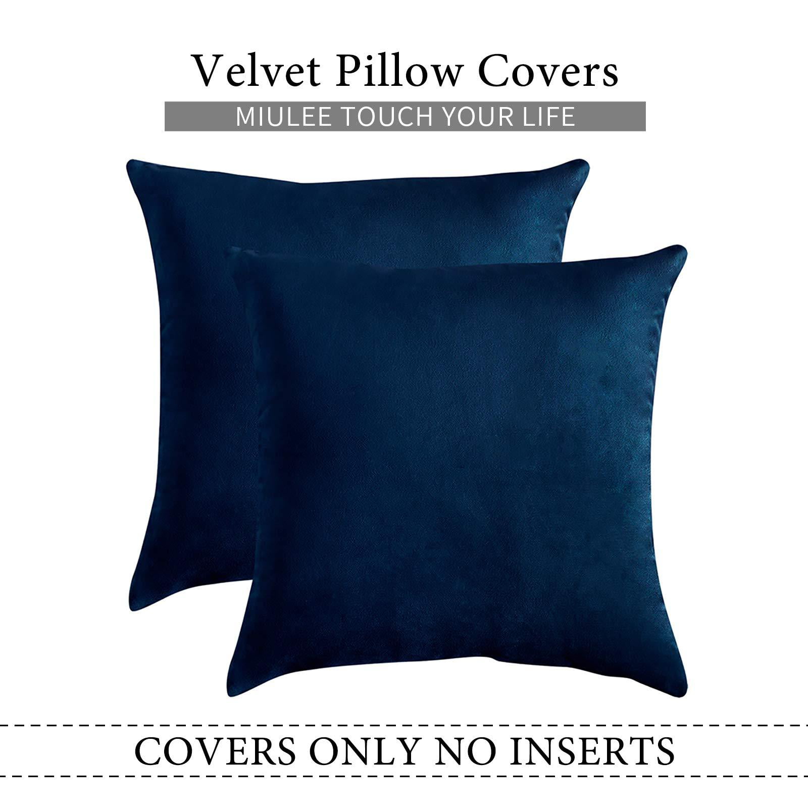 MIULEE Pack of 2 Velvet Soft Solid Decorative Square Throw Pillow Covers Set ...