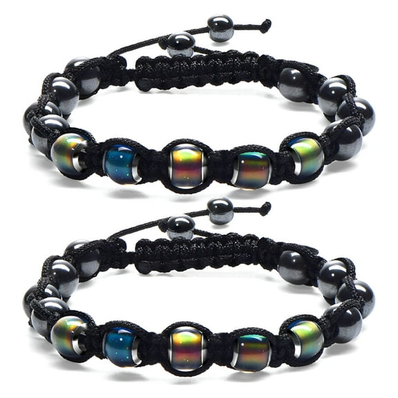 DESIGNICE Adjustable Mood Bracelet for Women 2 Pieces Dazzling Shimmer Color Changing Beads Based on Emotions Thermochromic Bead Bracelets for Kids and Adult Kids Bracelets