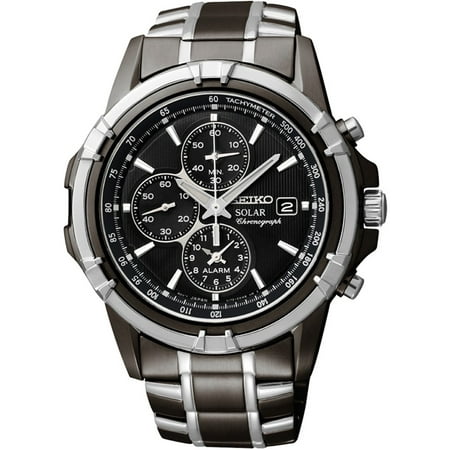 - Mens Solar Alarm Chronograph Stainless Watch - Two-tone Bracelet - Black Dial - SSC143