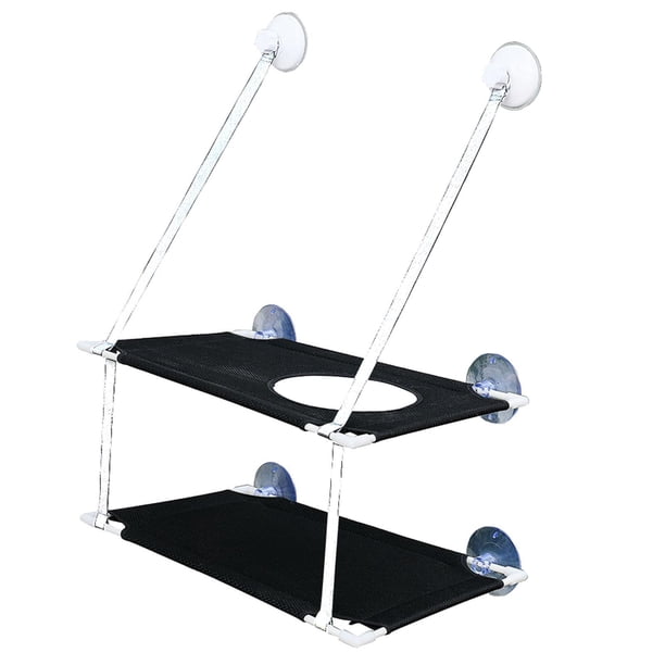 Methold Cama de percha de hamaca de asiento suave montada en ventana de gato mascota Perchas para gatos Negro Doble Capa