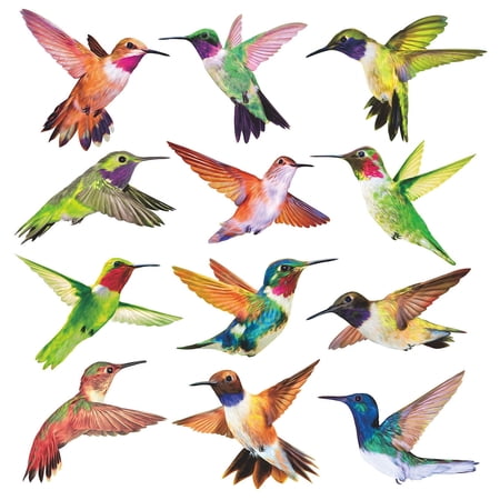 Petallo Anti-Collision Window Clings, Bird Alert Hummingbird Decals UV Resistant, Red, 12 Pieces