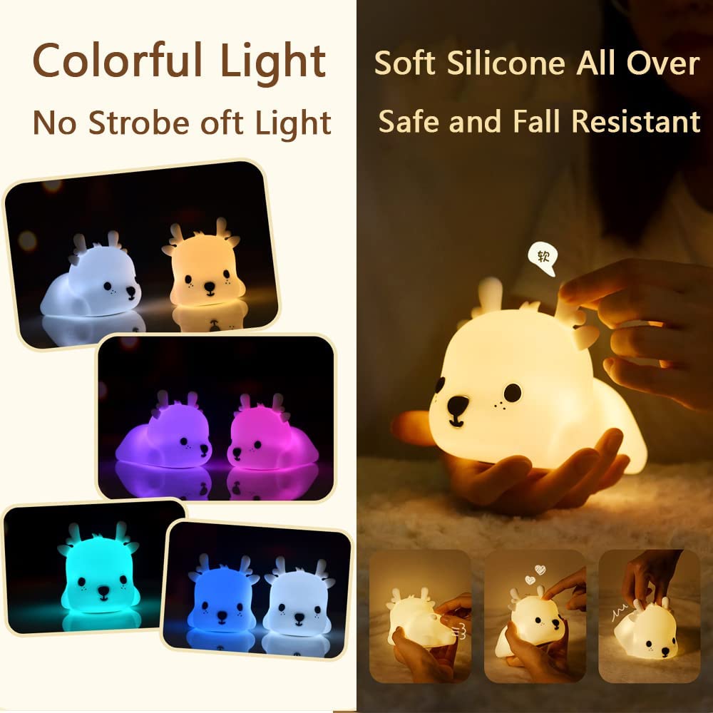 KOMI Kids Night Light Sweet Deer,Silicone Nursery Lamp for Baby and Toddler,Animal Night Light for Boys and Girls,Squishy Night Light for Bedroom,Cute Night Light for Kids Room (Deer)