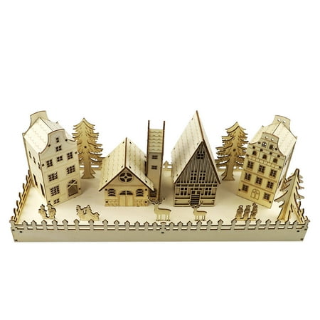 

dido Christmas LED Light Wood House Xmas Table Decor DIY Festival Party Supplies Household Props Night-light Gift for Indoor