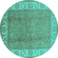 thumbnail image 1 of Ahgly Company Machine Washable Indoor Round Oriental Turquoise Blue Traditional Area Rugs, 5' Round, 1 of 4