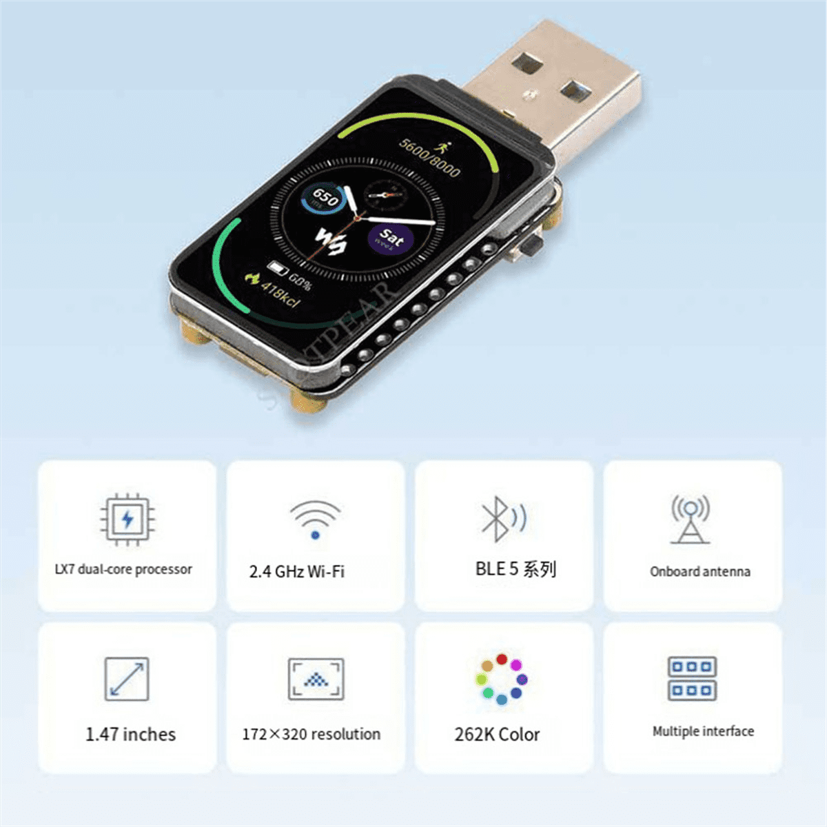 ESP32-S3 Development Board 1.47inch Display 172x320 Resolution Dual-Core WiFi & Bluetooth Support RGB LED