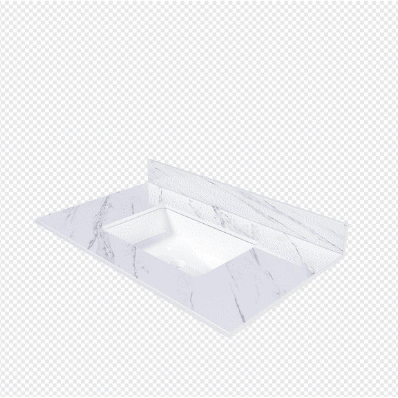 37" White Marble Vanity Top w/ Undermount Sink, 1 Holes, 4" Backsplash