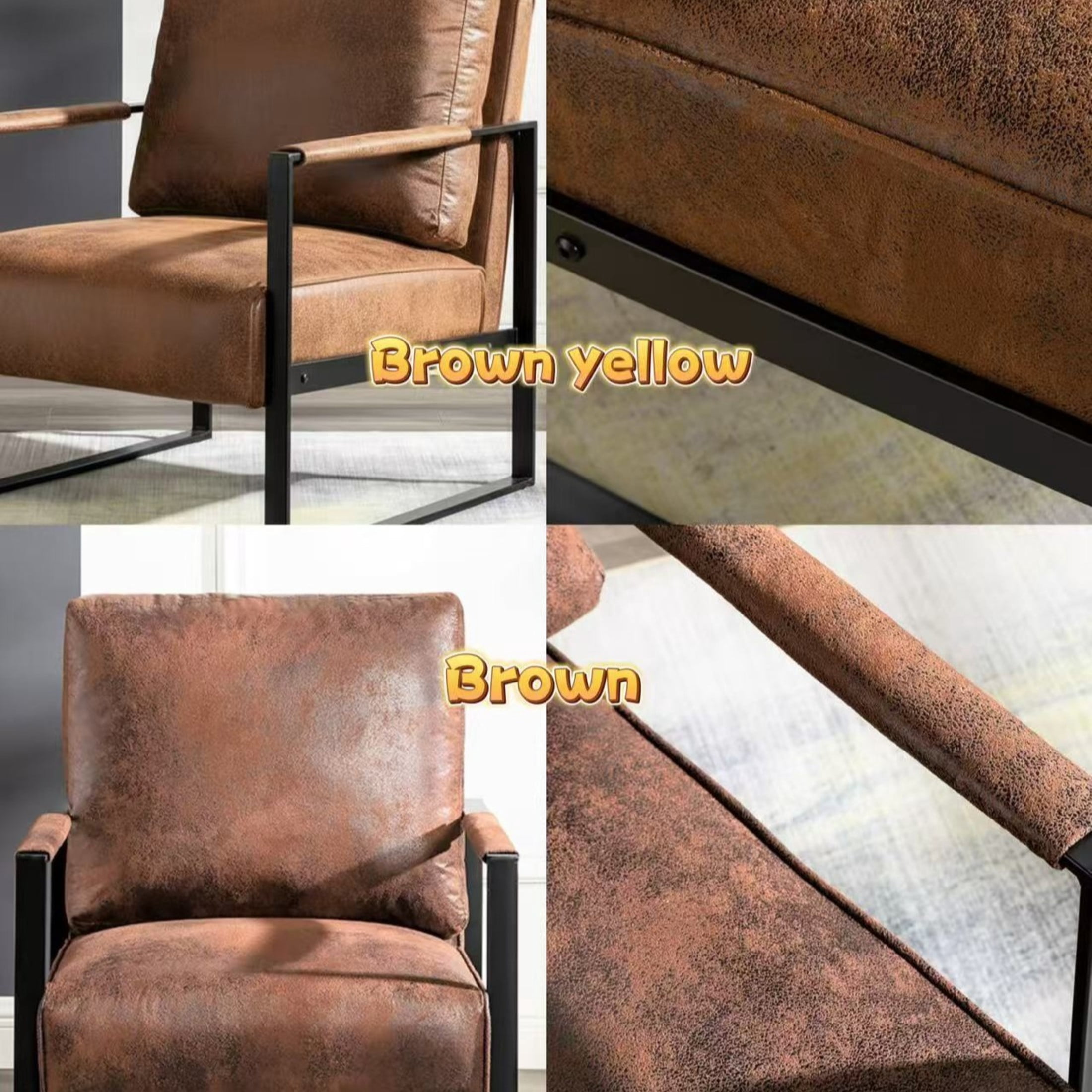 GDF Studio 25.4" Mid-Century Modern Accent Chair with Square Metal Frame, Microfiber Upholstery, Brown Yellow
