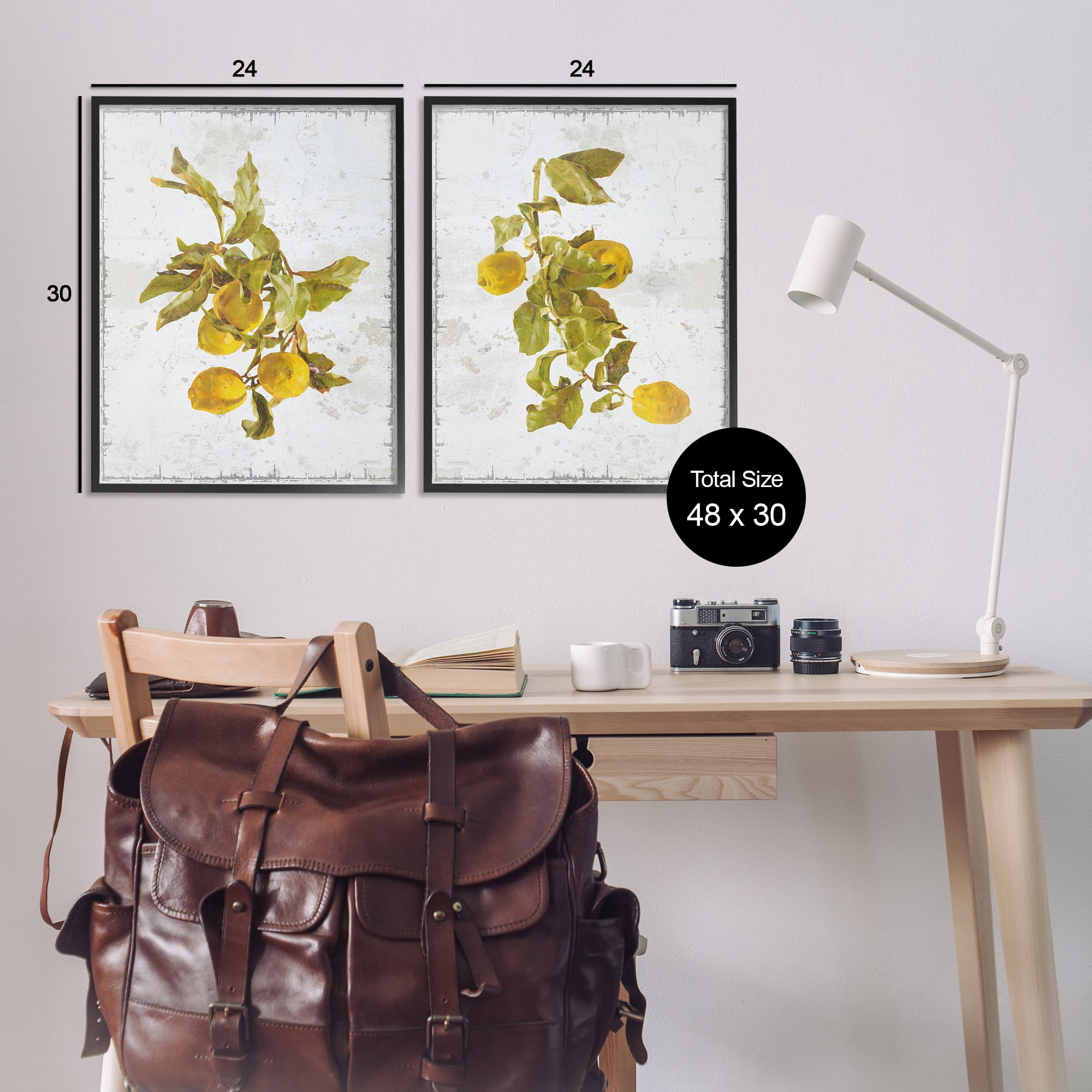 Stupell Industries Rustic Lemons & Leaves Food & Beverage Painting Black Framed Art Print Wall Art, 24 x 30, Set of 2