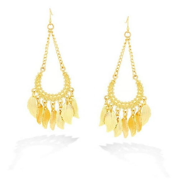 Gold-Plated Chain Drop with Feather Dangle Earrings