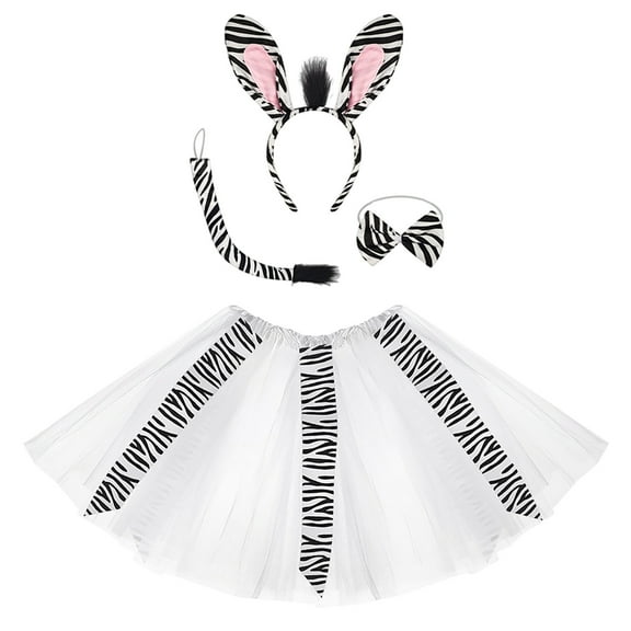 WOYY Girls Carnival Dance Party Tutu Skirt Hairband Tail 4-Piece Set