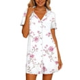thumbnail image 2 of Women's Summer Nightgowns Button Down Lapel Collar Short Sleeve Sleep Shirt Pajama Dress Casual Printed Oversized Lightweight Comfy Loungwear Nightgown, 2 of 7
