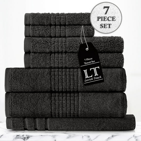 Lavish Touch 100% Egyptian 2 Ply Cotton 700 GSM Mosaic 7 pc Towel Set - Granite (Grey)