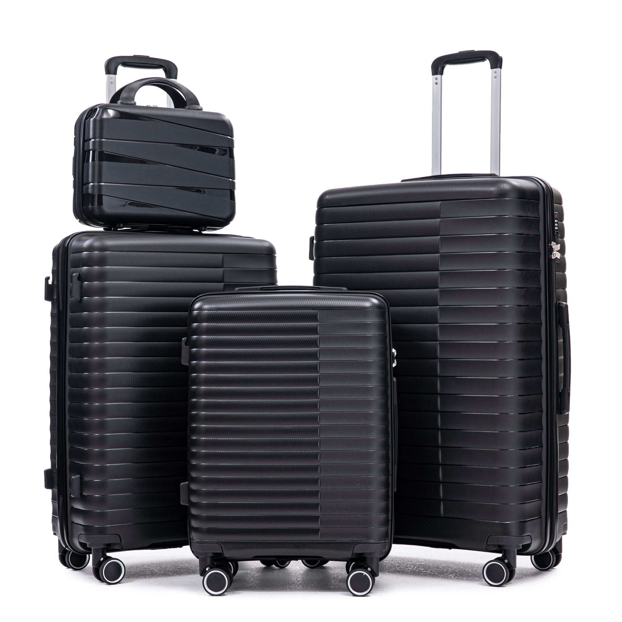 Luccalily 14"/20"/24"/28" 4-Piece Hardside Spinner Luggage Set, Black