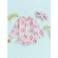 thumbnail image 2 of Shunvnny Toddler Baby Girls One Piece Swimsuits Flower Ice Cream Print Long Sleeve Round Neck Ruffle Zip Up Swimwear Infant Girls Bathing Suit Beachwear, 2 of 9