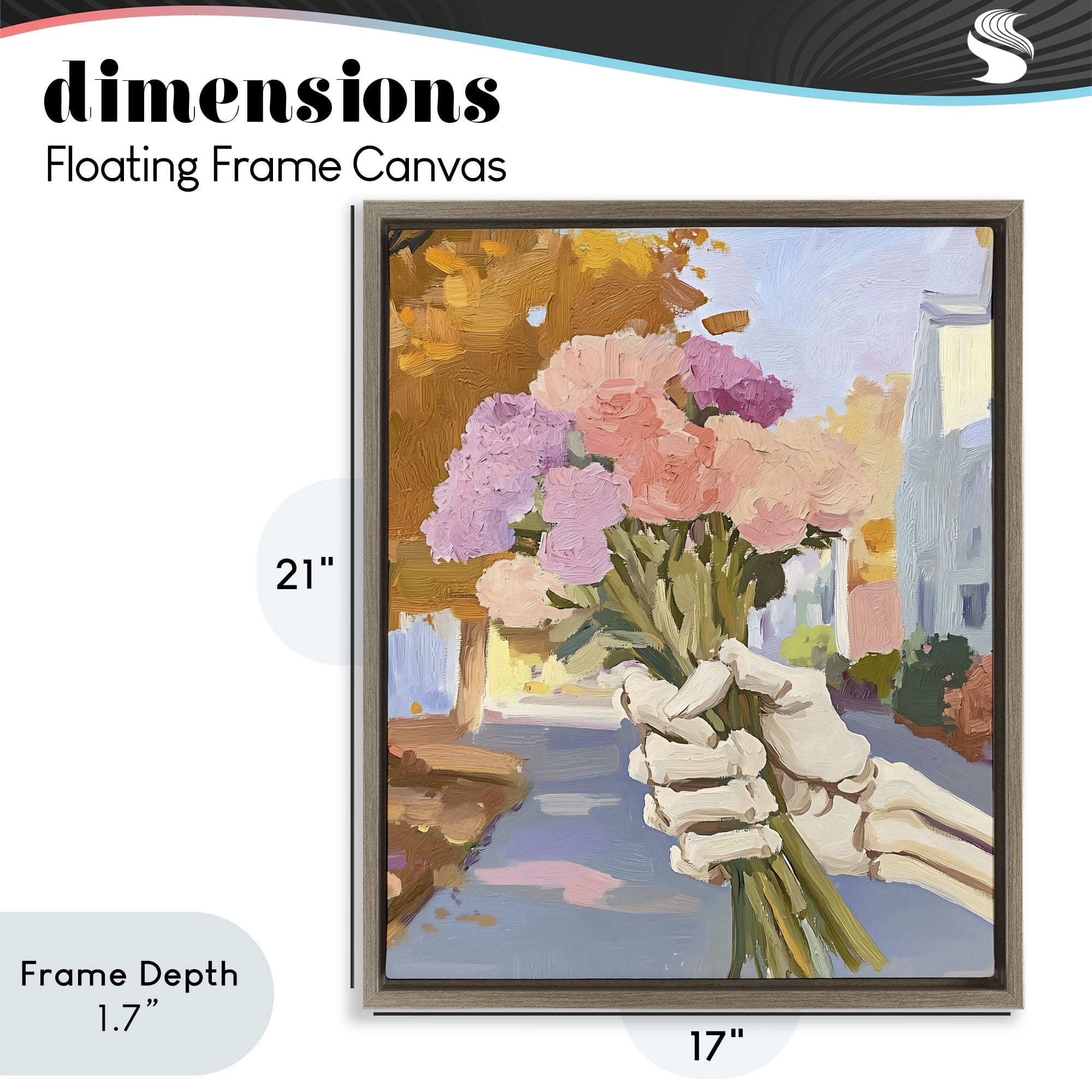 Stupell Industries Skeleton Hand Holding Flowers Brown Framed Floater Canvas Wall Art, design by The Prints Vibe
