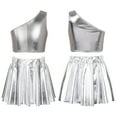 thumbnail image 3 of MSemis Girls Shiny Metallic Crop Top with Pleated Skirt,Size 3-14 Silver 9-10, 3 of 5