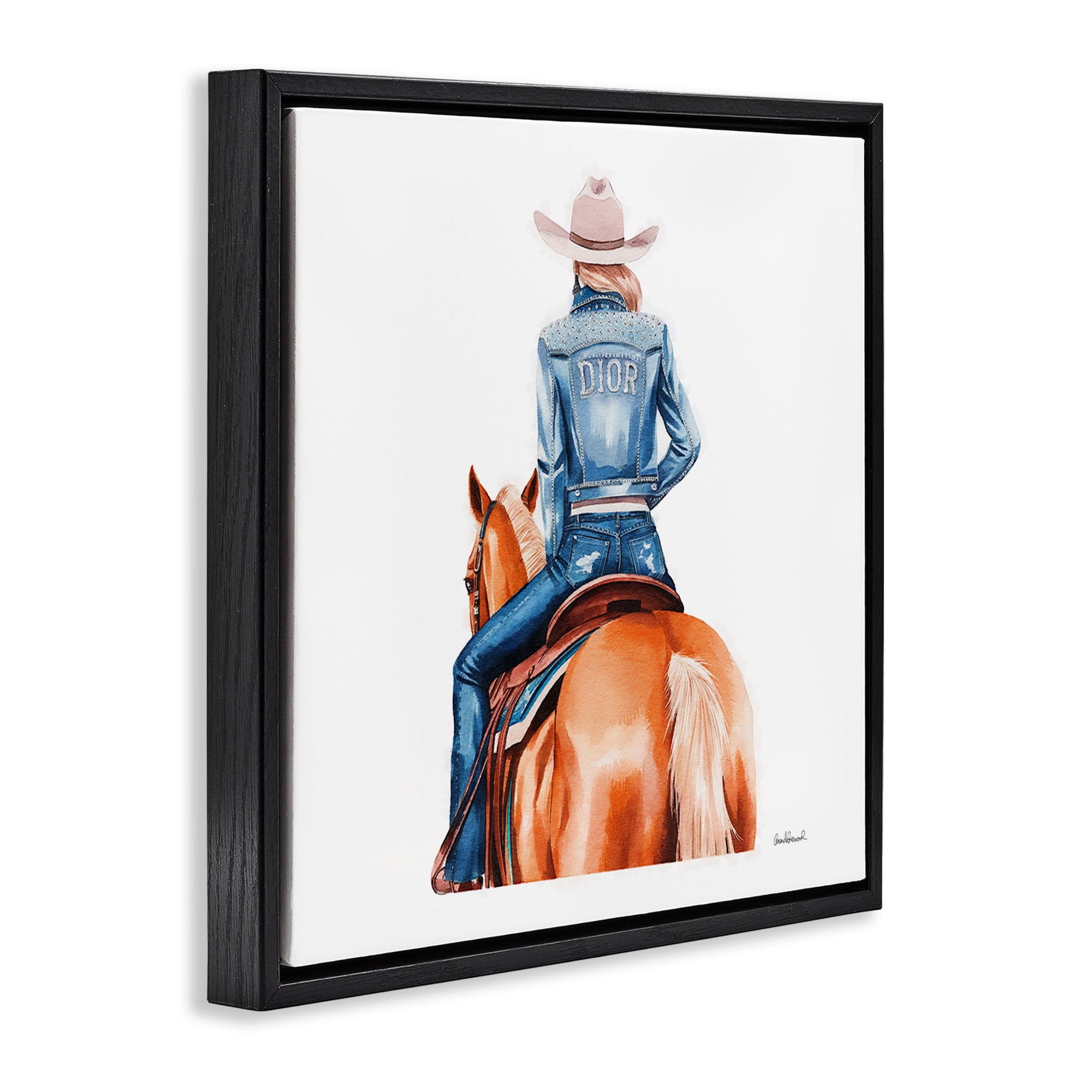 Stupell Industries Glitzy Cowgirl & Horse People Painting Black Floater Framed Canvas Art Print Wall Art, 25 x 25