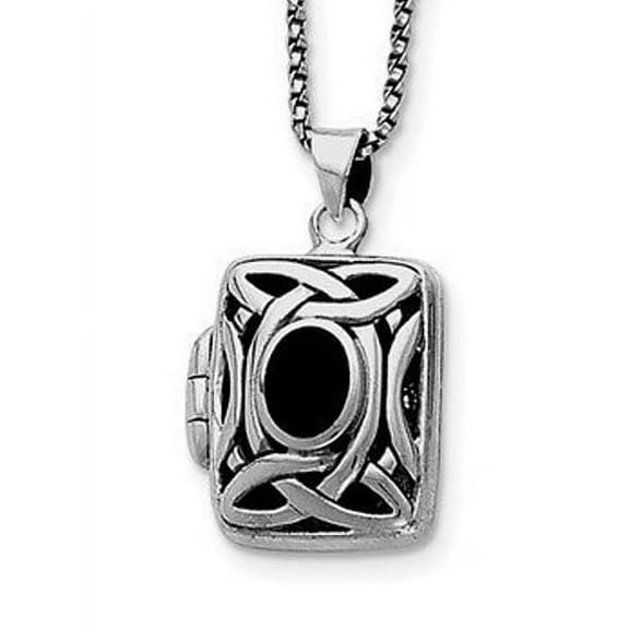 Picturesongold.Com Onyx and Marcasite Square Locket Necklace Pendants W/ 18 Chain Under 3/4 inch x over 3/4 inch in Sterling Silver