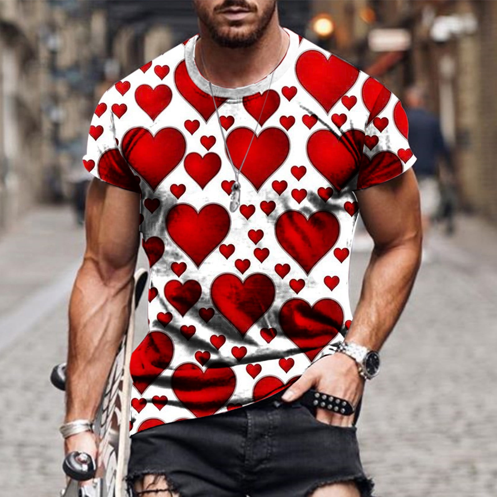 Uorcsa Mens Compression Shirt Crew Neck Valentine's Day 3D Digital