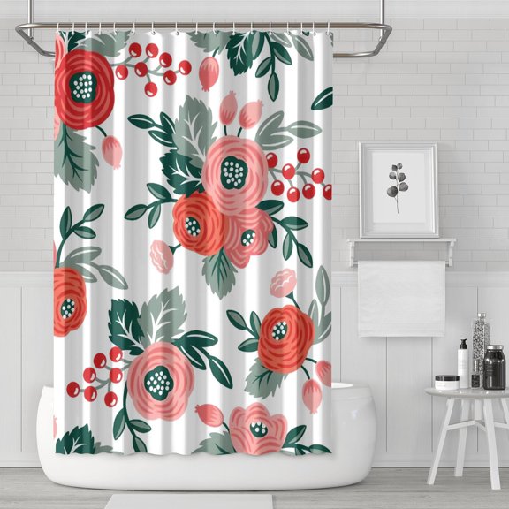 Waterproof Beautiful Colorful Floral Shower Curtain 72x72 Inch Boho Style Polyester Unique Shower Curtain for Bathroom Hotel Home Decor with 12 Plastic Hooks