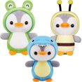 thumbnail image 1 of 3 Pieces Mini Cute Stuffed Penguin Keychains Set In 4.8 Inch Frog Bee Dinosaur Costume Dressed Plush Toys Keychain For Boys Girls (3pcs), 1 of 4