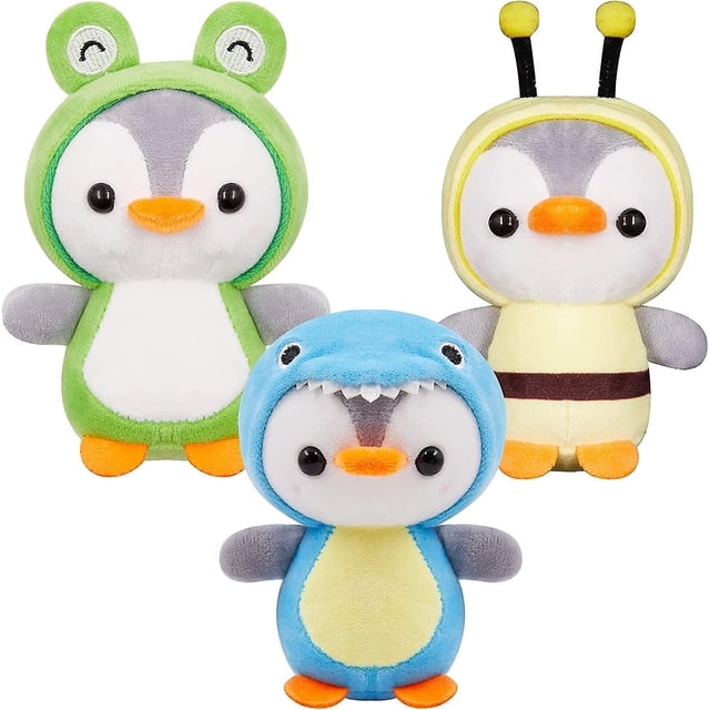 3 Pieces Mini Cute Stuffed Penguin Keychains Set In 4.8 Inch Frog Bee Dinosaur Costume Dressed Plush Toys Keychain For Boys Girls (3pcs)