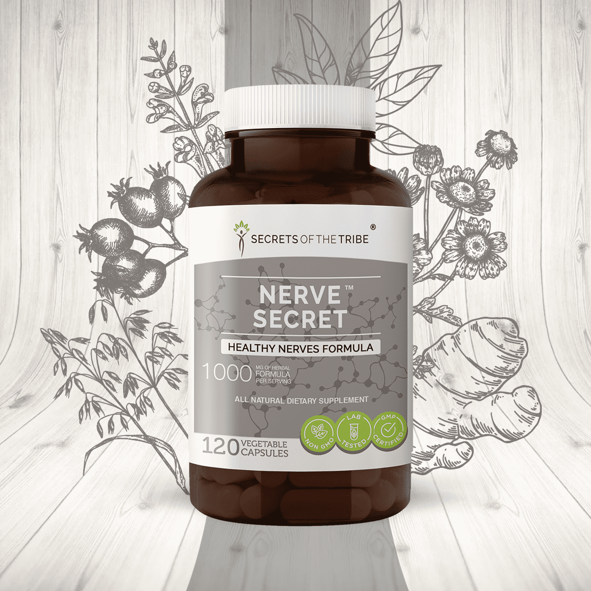 Nerve Secret 120 Capsules, 500 mg, Turmeric, Feverfew, Passionflower