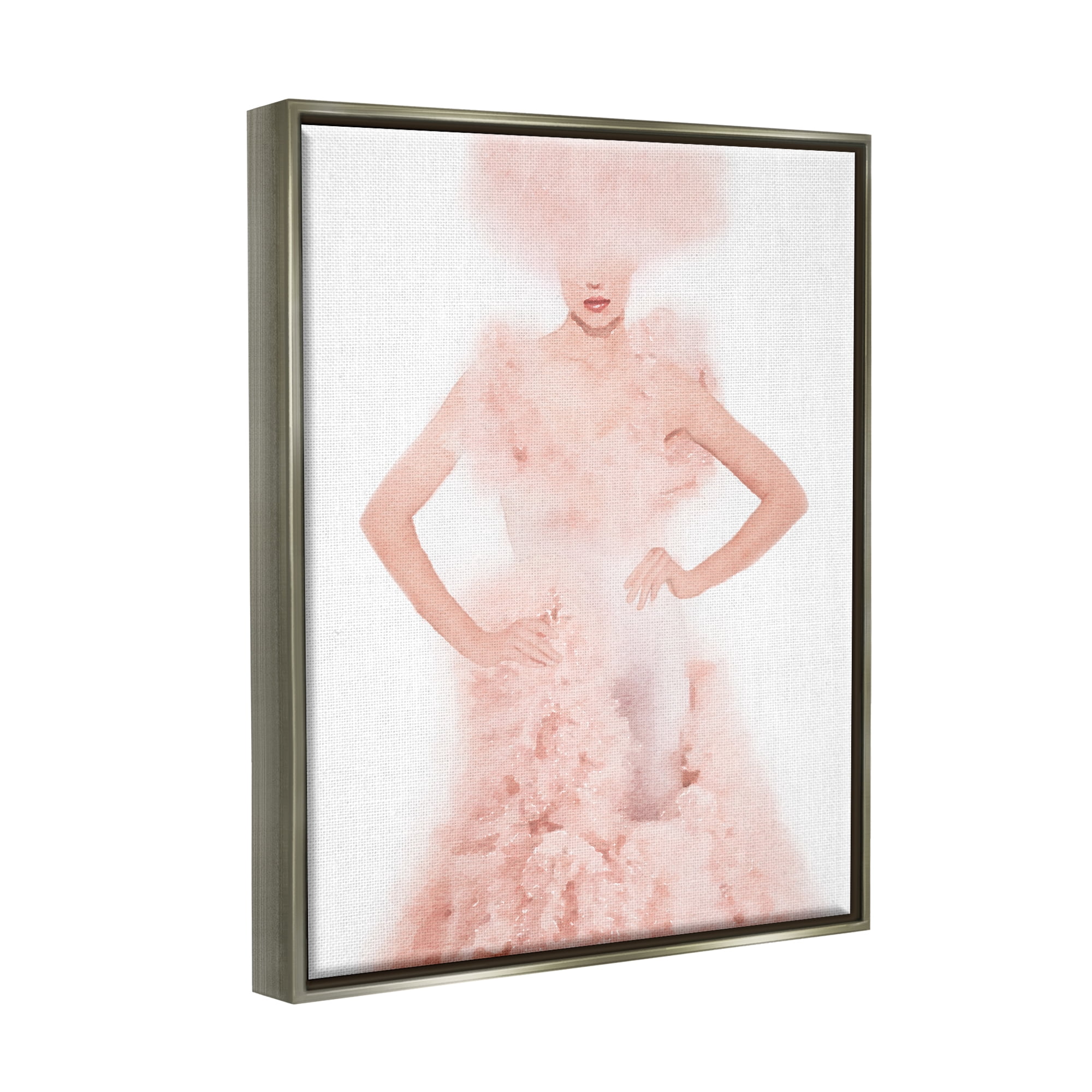 Stupell Pink Fluffy Fashion Gown Beauty & Fashion Painting Gray Floater Framed Art Print Wall Art